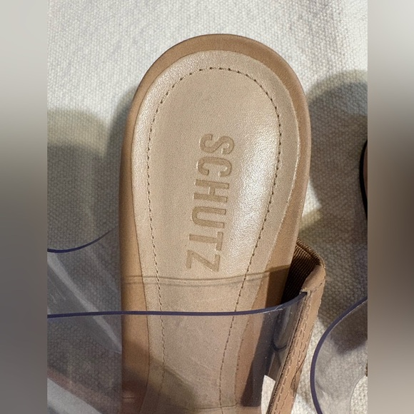 Schutz Victorie Vinyl Block Heels Slide Sandals - Picture 10 of 16